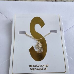14K Gold Plated 'S' Initial Necklace with Crystals - Gold